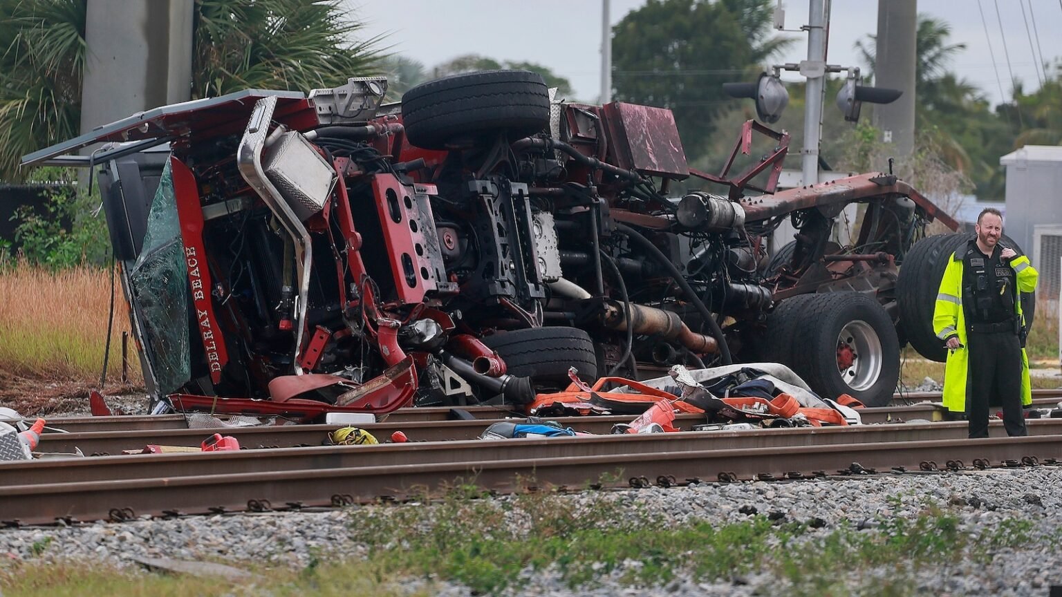 Train’s collision with fire truck a ‘sobering reminder’ to balance urgency with caution, fire chief says